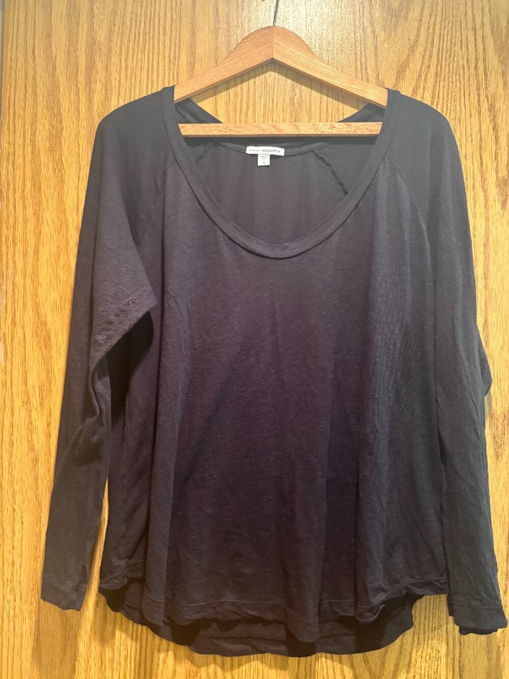 James Perse Standard Black Slub Cotton Long Sleeve Tee  Size 4 (12-14)